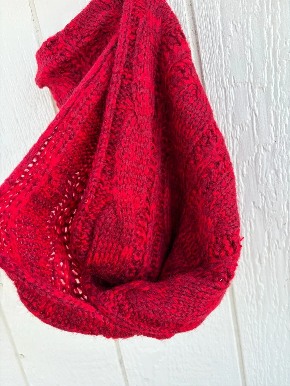 Unisex Large warm knitted long winter scarf Red
